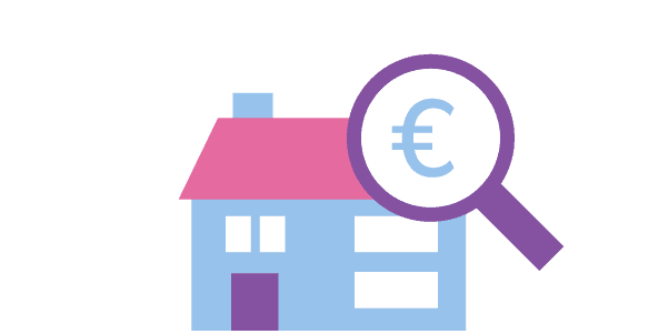 Afbeelding met huis en vergrootglas